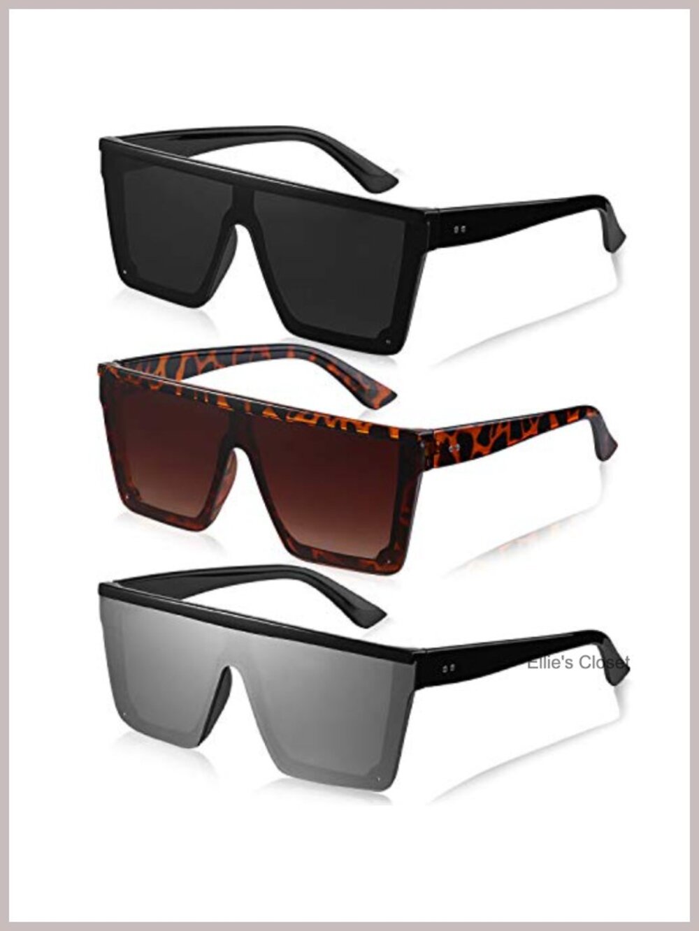 Oversized Square Sunglasses 3 Pairs Retro Full Frame Unisex